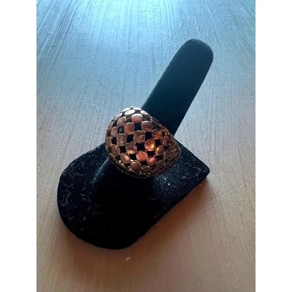 Dome Stretch Ring Copper Tone Lattice Statement Adjustable Metallic Industrial